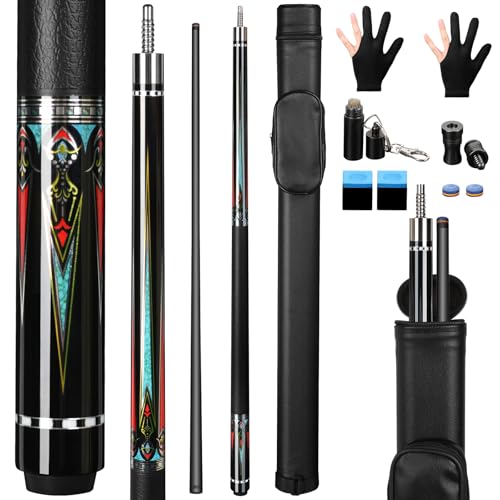 AKLOT Carbon Fiber Pool Cue Stick 58", Billiard Cue Sticks 19-19.5oz, Low Deflection Billiard Stick with 12.5mm Tip, Professional Carbon Fiber Pool Sticks for Adults - color: Emerald Flash