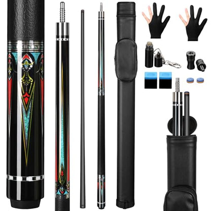 AKLOT Carbon Fiber Pool Cue Stick 58", Billiard Cue Sticks 19-19.5oz, Low Deflection Billiard Stick with 12.5mm Tip, Professional Carbon Fiber Pool Sticks for Adults - color: Emerald Flash