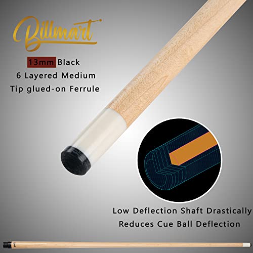 Billmart Pool Cue Stick, Low Deflection Shaft Billiard Cue Sticks with Hard Case, Pool Table Sticks Queue, 19-21 oz Pool Que - color: Silver, size: 21 oz