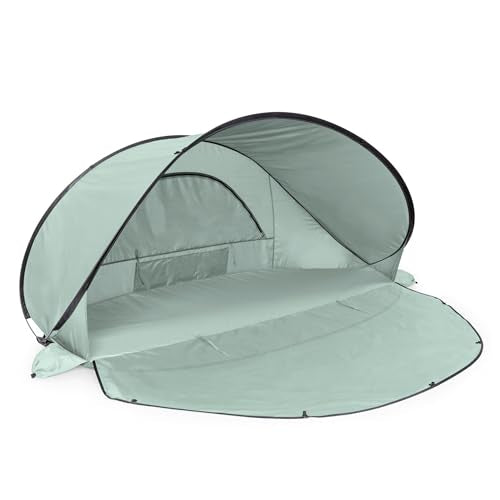 Picnic TIME Manta Portable Beach Tent, Fully-Assembled Pop Up Tent, Beach Shade and Sun Shelter, Instant Outdoor Shade with Carrying Bag for Outdoors and UPF50+ UV Protection, (Light Green) - color: Light Green