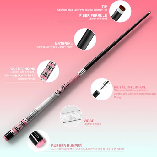 58" Professional Pool Cue, 2-Piece Billiard Stick 12.5mm Tip Low Deflection Pool Sticks,20oz Fiberglass Front & Maple Rear