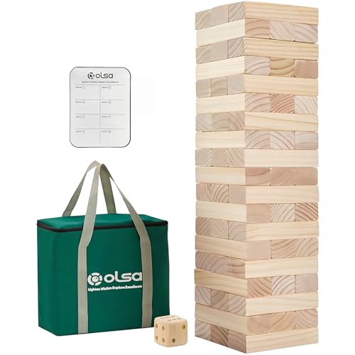 Olsa Giant Tumble Tower 57PCS Wooden Block Stacking Yard Games with Carrying Bag Classic Indoor & Outdoor Game for Adults and Family Party Games for Backyard Lawn Beach Camping (Over 4.2 Ft) - size: M-Over 4.2FT
