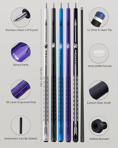 CRICAL Carbon Fiber Pool Cue Stick - 58" Low Deflection Professional Pool Cue with Pro Taper Shaft, 3D Anti-Slip Wrapless Grip, 12.5mm Tip & 3/8x8 Joint Billiard Stick for Enhanced Control & Accuracy - color: CL-PD-Set1 Purple