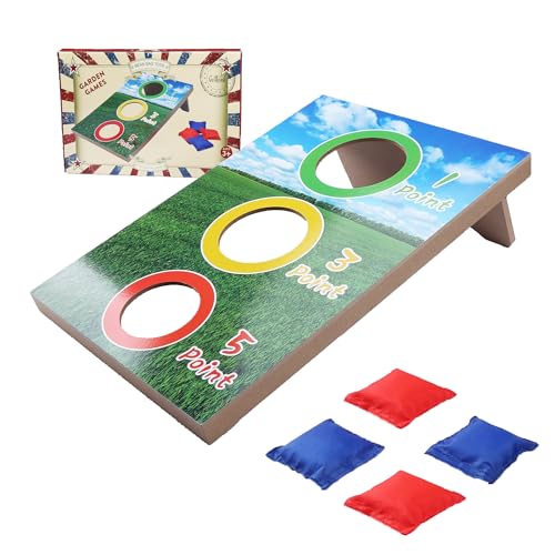 GOTHINK Portable Cornhole Set for Kids - 3 Holes Wooden Bean Bag Toss Game Set with 4pcs Cornhole Bags - Tossing Games for School Field Day Boys & Girls Family Night/Birthday Party