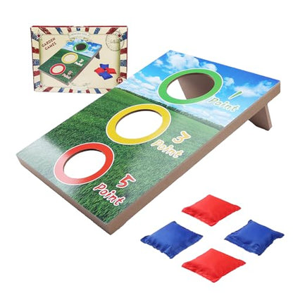 GOTHINK Portable Cornhole Set for Kids - 3 Holes Wooden Bean Bag Toss Game Set with 4pcs Cornhole Bags - Tossing Games for School Field Day Boys & Girls Family Night/Birthday Party