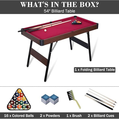 Mini Billiard Table for Kids and Adults, Folding Portable Pool Game Table with Locking Legs and Adjustable Feet, Complete Set with Cues Balls Triangle Chalk Brush for Family Game Room - color: A
