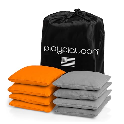 Play Platoon Premium Weather Resistant Duckcloth Cornhole Bags - Set of 8 Bean Bags for Corn Hole Game - Regulation Size & Weight - color: Orange & Gray