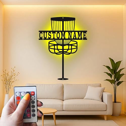 Custom Disc Golf Basket Led Light Metal Wall Art Personalized Gift for Disc Golfers Game Room or Outdoor Decor