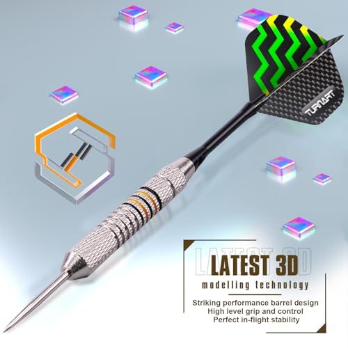 Turnart Darts Metal Tip Set - Steel Tip Darts Darts Set Professional Metal Darts 12 pcs 22/24 Grams Pro Dart Set with Stylish Case Aluminum Shafts Extra 9 Flights - color: Gold / Black