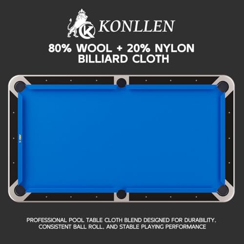 KONLLEN 9ft Pool Table Felt, 80/20 Wool Nylon Blend Billiard Table Cloth with Pre-Cut Strips, Professional Replacement Felt for Home & League Play - color: Blue