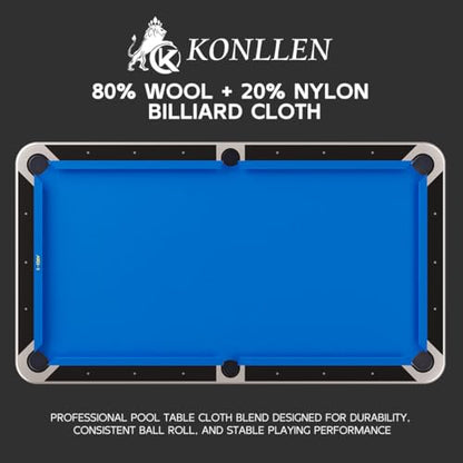 KONLLEN 9ft Pool Table Felt, 80/20 Wool Nylon Blend Billiard Table Cloth with Pre-Cut Strips, Professional Replacement Felt for Home & League Play - color: Blue