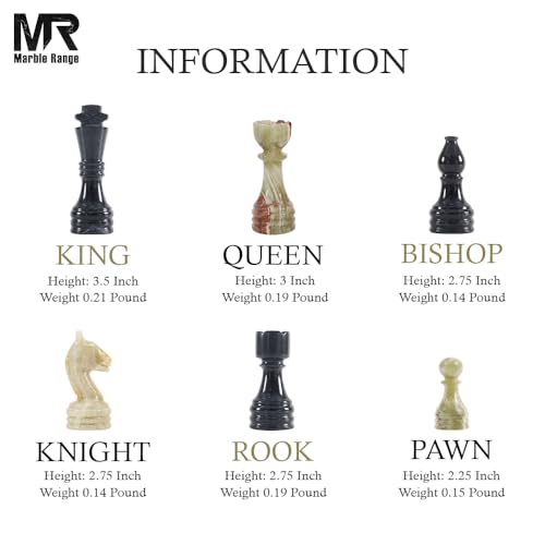 Marble Chess Set 15" Inches Black and Green with Storage Box and 2 Extra Queen Handmade Luxury Board Games for Adults, Ideal Marble Chess Board Game Set & Chess Pieces - color: Black & Green Onyx
