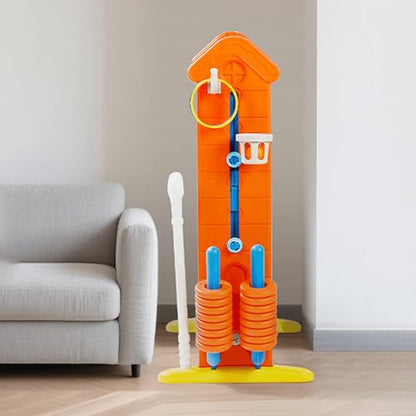 4-to-Score Giant Game Set, 4-in-1 Indoor Outdoor Yard Family Connect Game (4-in-a-Row + Basketball + Ring Toss + Mini Golf), Height Adjustable 2.5–3.3FT, Includes Carry Bag - size: 43"x16"x38"-Orange&Blue