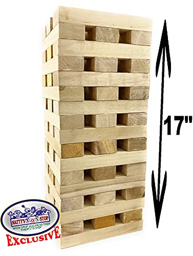 Mɑtty's Toy Stop Deluxe 51pc Giant Wood Tower Stacking Game with Storage Bag (Starts 17" Tall)
