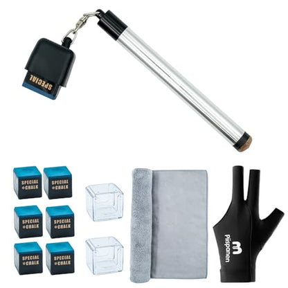 11-in-1 Pool Cue Chalk Holder with Pool Glove Left Hand, Portable 2 in 1 Billiard Cue Chalk Holder & Acrylic Pool Chalk Holder, Cue Chalk, Cue Cloth - color: Silver