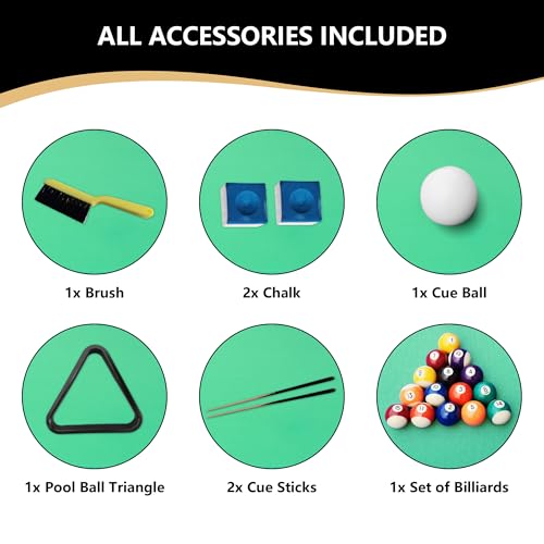 Billiard Table, 7 FT Pool Table with with Balls, Cues, Chalk, Brush and Triangle, Pool Table Set for Family Game Room, Adult Rrec Room, Basements, Man cave or Garage