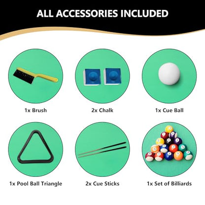 Billiard Table, 7 FT Pool Table with with Balls, Cues, Chalk, Brush and Triangle, Pool Table Set for Family Game Room, Adult Rrec Room, Basements, Man cave or Garage
