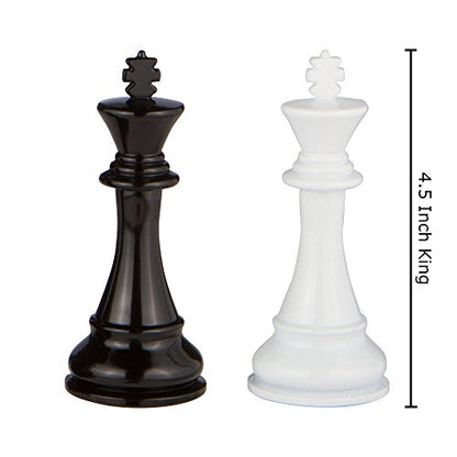 Minerva Black and White Extra Heavy Metal Chess Pieces with 4.5 Inch King and Extra Queens, Pieces Only, No Board