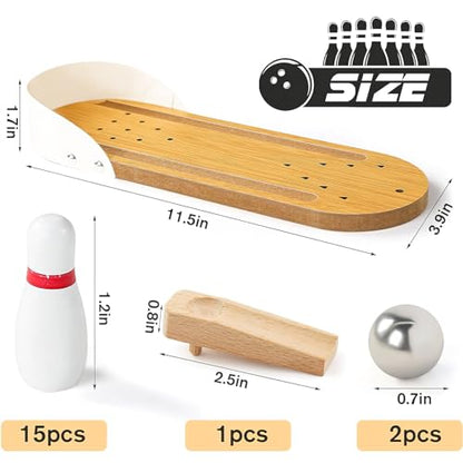 3 Otters Mini Bowling Game Set for Kids & Adults, Indoor Wooden Tabletop Bowling Game Board Games for Multiple Players, Desk Toys Gag Gifts, Shooting Games for Office Stress Relief