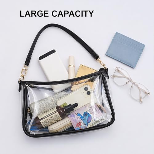 VODIU Clutch Tote Handbags with 2 Removable Straps and Zipper Closure Crossbody Bags Shoulder Purse Handbag for Women - color: Tpu-black