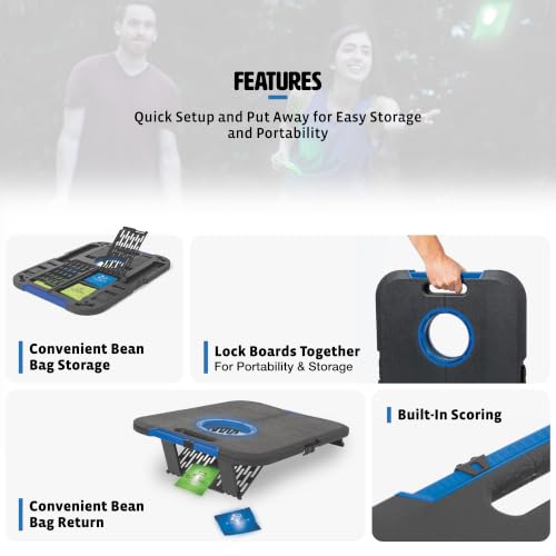 EastPoint Sports Go! Gater Cornhole – Light-Up and Travel Versions – Easy Storage & Light-Weight – Perfect for Outdoor and Indoor Play - style: Light-Up Board - Black/Blue