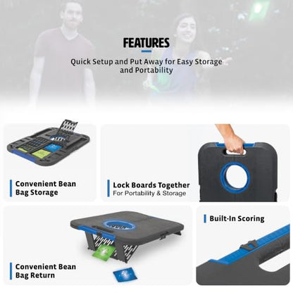 EastPoint Sports Go! Gater Cornhole – Light-Up and Travel Versions – Easy Storage & Light-Weight – Perfect for Outdoor and Indoor Play - style: Light-Up Board - Black/Blue