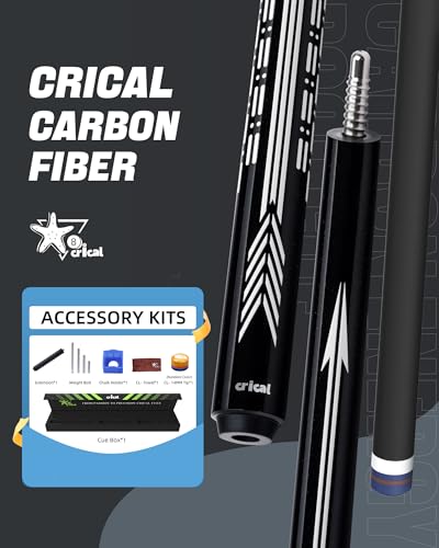 CRICAL Carbon Fiber Pool Cue Stick - 58" Low Deflection Professional Pool Cue with Pro Taper Shaft, 3D Anti-Slip Wrapless Grip, 12.5mm Tip & 3/8x8 Joint Billiard Stick for Enhanced Control & Accuracy - color: CL-PD-Set Black