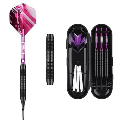 Darts Plastic Tip Set - 18g 21g Colorful Rainbow Soft Tip Darts 50 Anti-Loose O-Rings 6 Shaft (Aluminum/Nylon 45mm) 6 Durable Flights Extra 50 Soft Tips Electronic Dartboard - color: Purple-DART-D