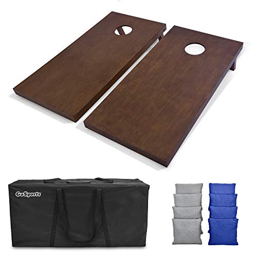 GoSports 4 ft x 2 ft Regulation Size Wooden Cornhole Boards Set with Dark Brown Finish - Includes Carrying Case - Gray & Royal Blue