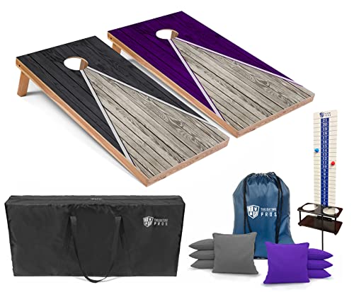 Tailgating Pros Pyramid Cornhole Board Set: Score Keeper, Bean Bags, and Carrying Case- 4'x2' Regulation Corn Hole Toss Game - color: Grey/Purple