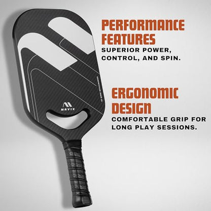 Mavix Pro Series Edgeless Carbon Fiber Pickleball Paddle – Edgeless, Elongated, T700 Raw Carbon, Thermoformed 16mm Core, Lightweight Control & Spin Paddle for Competitive Play