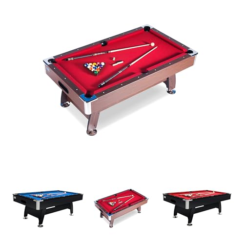 RACK Draco 7-Foot Tournament Billiard/Pool Table – Professional Competition Game Table - color: Red Felt with Brown Body