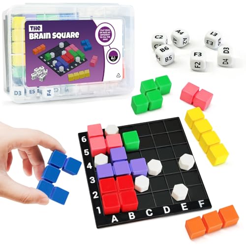 STEM Puzzle Game The Brain Square with 160000+ Solutions Pattern Matching Blocks Brain Teaser Toy Roll Dice & Race Your Opponent to Fill Grid for Kids Birthday (Single Player) - color: 1_player