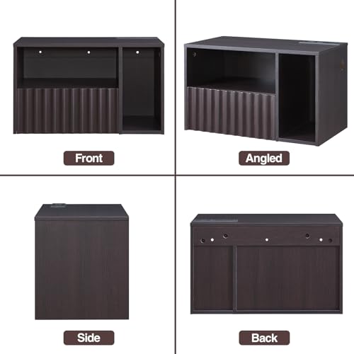 BuildHom Modern Espresso Fluted Floating Nightstand with Charging Station, NightStand with Drawers, Bedside with USB Ports and Outlets, Bedroom Furniture (Set of 2) - color: Espresso, size: Set of 2