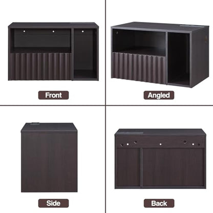 BuildHom Modern Espresso Fluted Floating Nightstand with Charging Station, NightStand with Drawers, Bedside with USB Ports and Outlets, Bedroom Furniture (Set of 2) - color: Espresso, size: Set of 2