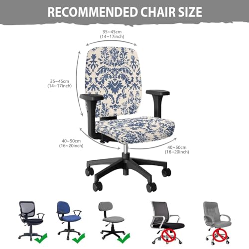 Blue Floral Desk Chair Cover Stretchable 4-Piece Set Washable Breathable Office Chair Seat Covers and Chairs Arm Rest Pads for Home and PC Gaming Chairs - color: Blue Floral