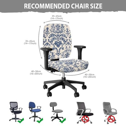 Blue Floral Desk Chair Cover Stretchable 4-Piece Set Washable Breathable Office Chair Seat Covers and Chairs Arm Rest Pads for Home and PC Gaming Chairs - color: Blue Floral