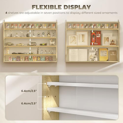 HOMCOM 5-Tier Display Cabinet, Glass Door Cabinet with Adjustable Shelves, Wall-Mounted Display Case for Playroom, Bedroom, Oak and White - color: Oak and White