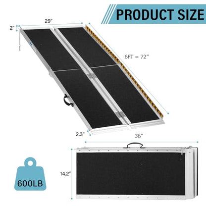 6FT Portable Wheelchair Ramp, Aluminum, 28.3" Width | Non-Skid Handicap Threshold Wheel Chair Ramp for Home Steps, Stairs, Entry, Threshold, Doorways, 600LBS Capacity,28in Wide - size: 6FT-tri-fold-black
