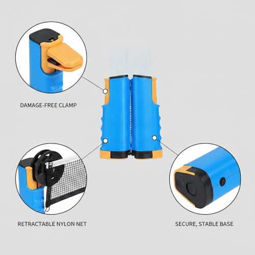 Retractable Table Tennis Net Set, Portable Nylon Ping Pong Net for Flat Surfaces, Damage-Free Setup - color: Blue