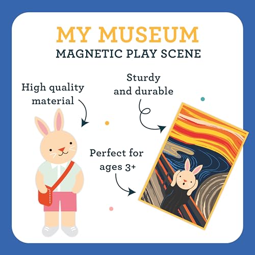Petit Collage: My Museum Magnetic Play Scene - Fill the Museum with Iconic Art Pieces and Take Your Animal Friends on a Tour- Includes 2 Play Scenes and Over 40 Play Pieces - Great Travel Activity - color: My Museum