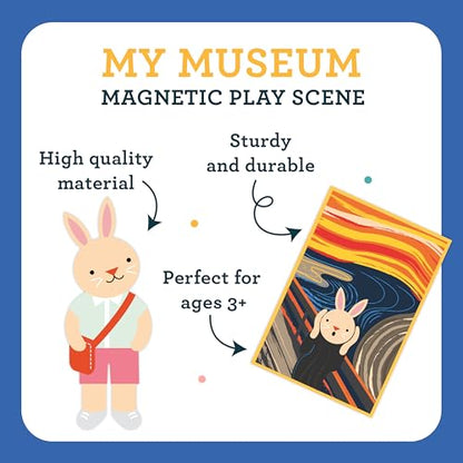 Petit Collage: My Museum Magnetic Play Scene - Fill the Museum with Iconic Art Pieces and Take Your Animal Friends on a Tour- Includes 2 Play Scenes and Over 40 Play Pieces - Great Travel Activity - color: My Museum