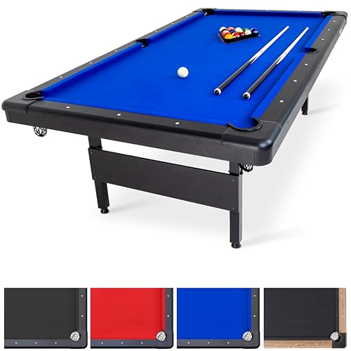 GoSports 6, 7, or 8 ft Billiards Tables - No Assembly, Choose Your Color - Portable Pool Table Includes Full Set of Balls, 2 Cue Sticks, Chalk and Felt Brush - style: 8 ft Blue
