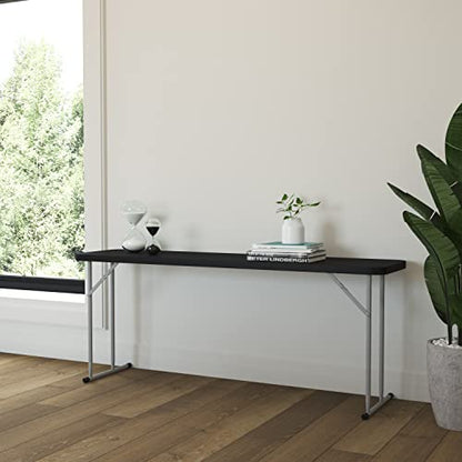 EMMA + OLIVER 6' Rectangular Plastic Folding Table, Long Plastic Foldable Table for Residential Indoor/Outdoor Events, Black - color: Black