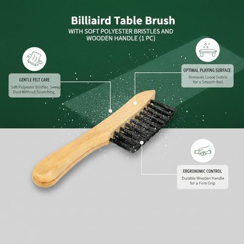 Billiard Table Felt Cleaning Brush with Soft Polyester Bristles and Wooden Handle for Pool Table Maintenance - size: 8.19 x 1.77 x 0.79 in