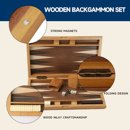 GSE Games & Sports Expert Premium Wooden Folding Inlay Backgammon Board Game Set, Classic Traditional Strategy Board Games (Focus- 17 Inches) - color: Wood-focus, size: Medium