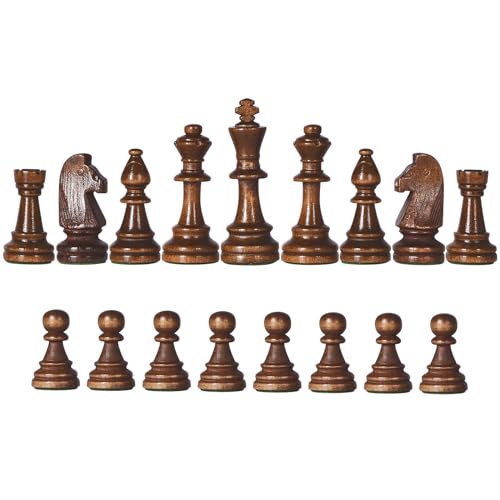 Vamslove Wooden Heavy Weighted Chess Pieces Only-3.8'' King-Extra 2 Queens-34 Wood Tournament Chessmen for Chess Set,Velvet Storage Bags Included