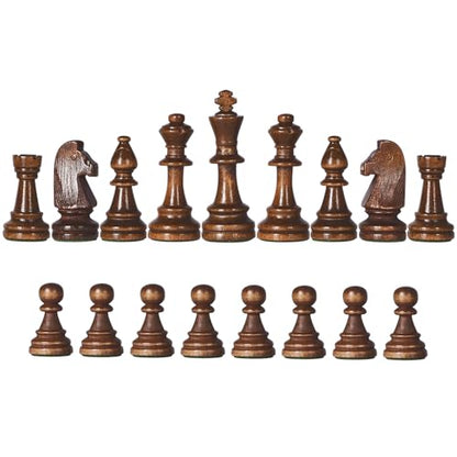 Vamslove Wooden Heavy Weighted Chess Pieces Only-3.8'' King-Extra 2 Queens-34 Wood Tournament Chessmen for Chess Set,Velvet Storage Bags Included
