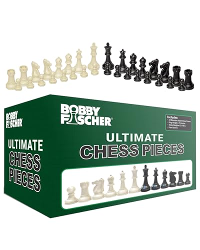 WE Games Bobby Fischer Ultimate Chess Pieces Set, Staunton Plastic Tournament Chess Set - Extra Queens, Triple Weighted