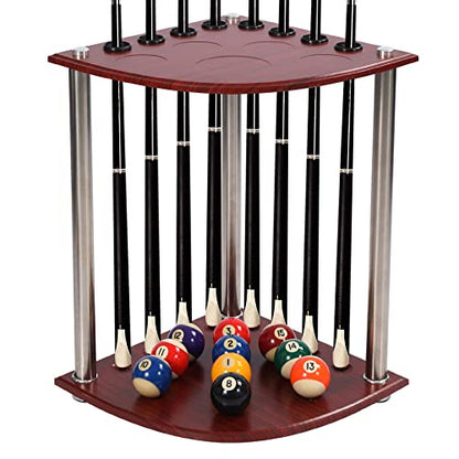 Corner Cue Rack- 8 Pool Stick Holder Floor Stand, Easy to Assemble Pool Cue Rack, OAK Material Cue Rack for Indoors or Outdoors,14.8"x14.8"x20.1"